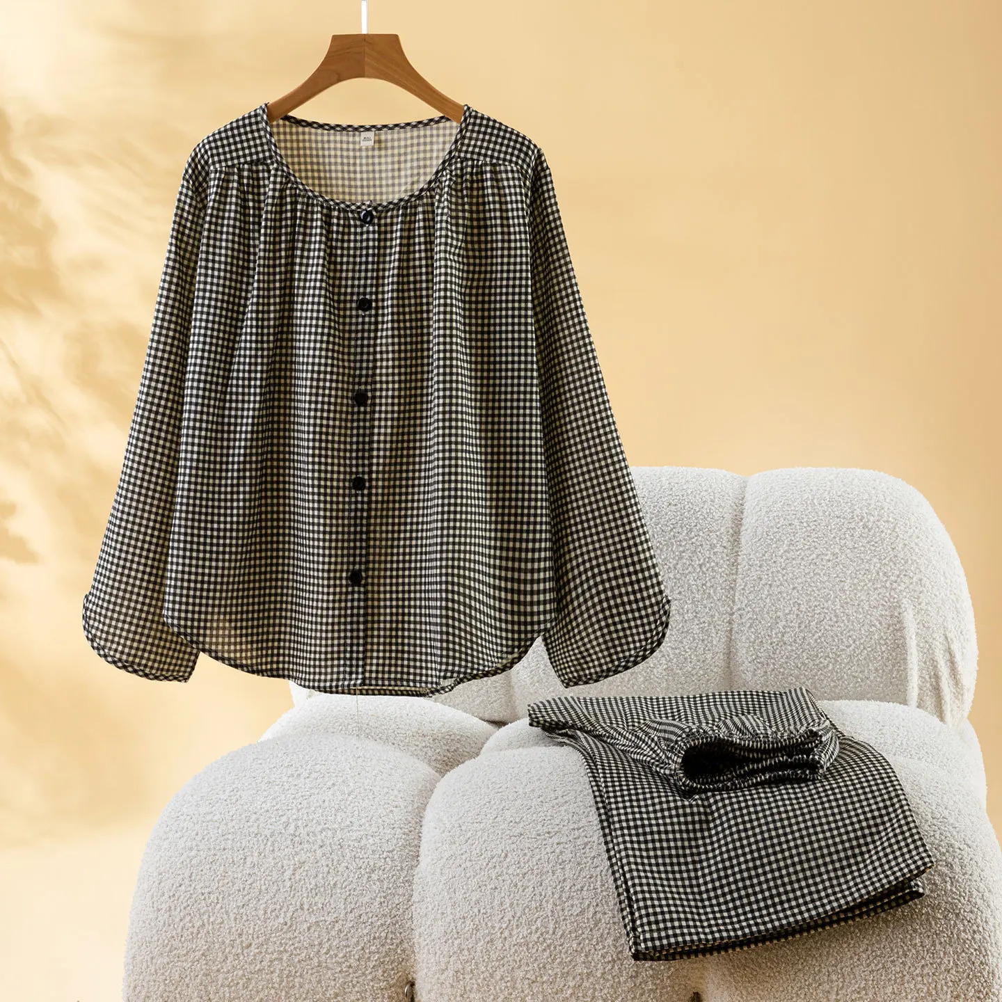 Summer Black Plaid Print Women's Pajama Set Loose Cotton O-Neck Long sleeved Shirt Pants
Summer Black Plaid Print Women's Pajama Set Loose Cotton O-Neck Long sleeved Shirt Pants