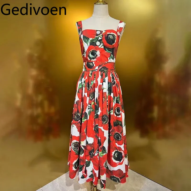 Gedivoen Fashion Women's New Cotton Backless Spaghetti Strap Square-Neck Sleeveless Printed Vintage Button Elegant MIDI Dress
Gedivoen Fashion Women's New Cotton Backless Spaghetti Strap Square-Neck Sleeveless Printed Vintage Button Elegant MIDI Dress