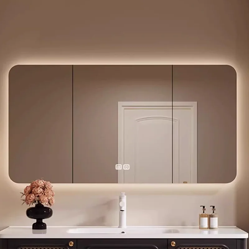 Paint single rounded corner full mirror bathroom smart mirror cabinet bathroom wall-mounted arc storage mirror box customization
Paint single rounded corner full mirror bathroom smart mirror cabinet bathroom wall-mounted arc storage mirror box customization