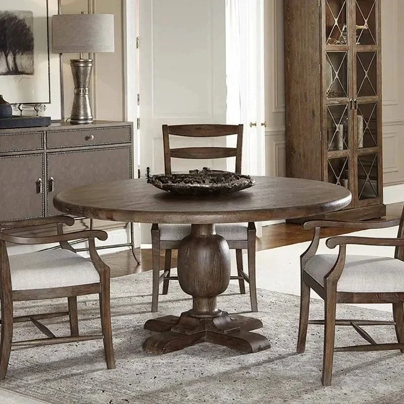 Retro high-end custom American rural solid wood round dining table and chair combination household dining table2005
Retro high-end custom American rural solid wood round dining table and chair combination household dining table2005