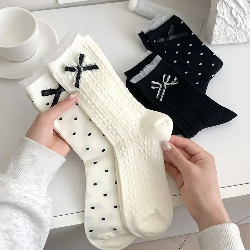White Bow Women Socks Cute Sweet Girls Polka Dot Lace Ruffle Socks Women Lolita Kawaii Japanese Fashion Black Elastic Long Socks
White Bow Women Socks Cute Sweet Girls Polka Dot Lace Ruffle Socks Women Lolita Kawaii Japanese Fashion Black Elastic Long Socks