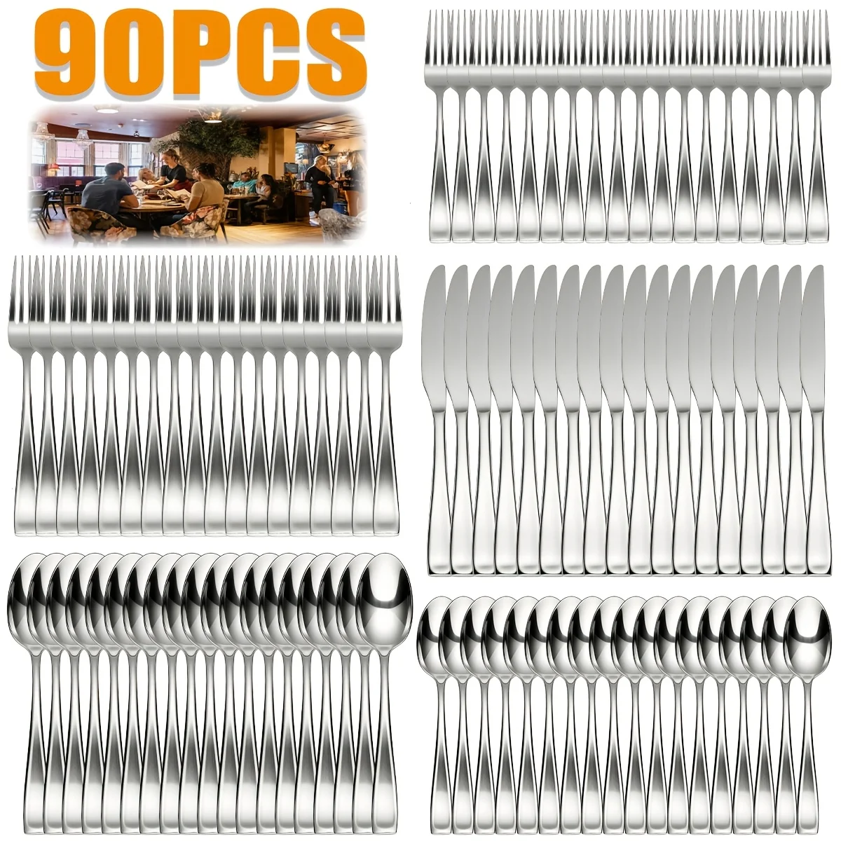 90pcs Of High-quality Stainless Steel Tableware Set, Mirror Polished Silverware Tableware, Including Knives, Forks, And Spoons, Dishwasher Safe, Very Suitable for Home Kitchens, Restaurants, Gatherings, And Daily Dining Use
90pcs Of High-quality Stainless Steel Tableware Set, Mirror Polished Silverware Tableware, Including Knives, Forks, And Spoons, Dishwasher Safe, Very Suitable for Home Kitchens, Restaurants, Gatherings, And Daily Dining Use