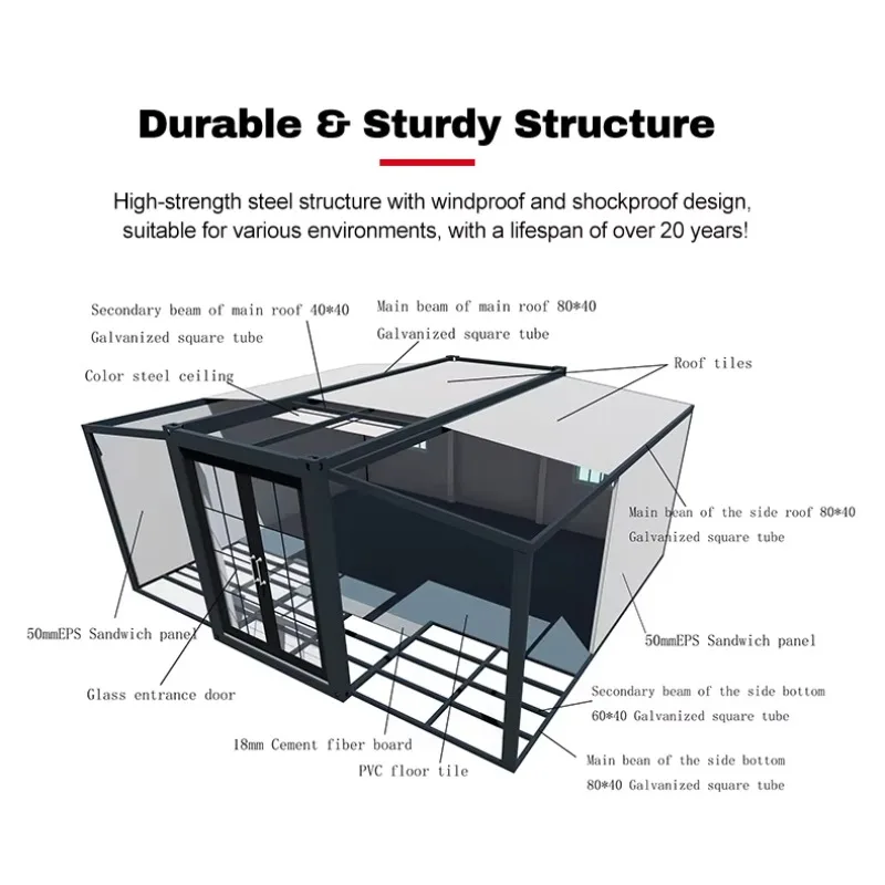 Customized 20ft Foldable Prefab Container Home Portable Ready Made Tiny House for Office Residential Living and Commercial Space
Customized 20ft Foldable Prefab Container Home Portable Ready Made Tiny House for Office Residential Living and Commercial Space