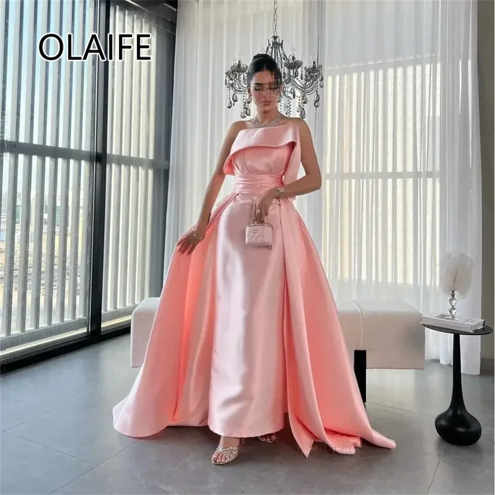 Modest Strapless Satin Formal Prom Dress Backless Sheath Floor-Length Evening Gown with Sweep Trian for Women Customized
Modest Strapless Satin Formal Prom Dress Backless Sheath Floor-Length Evening Gown with Sweep Trian for Women Customized