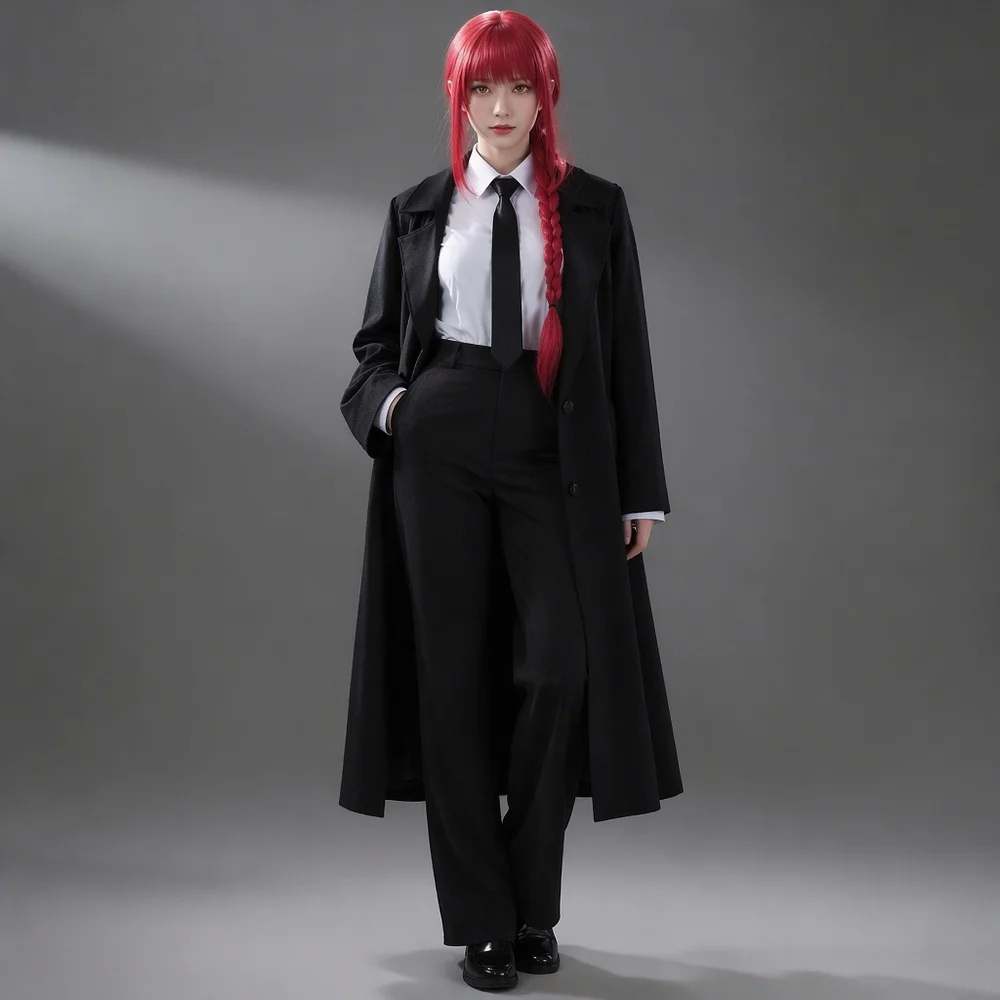 Makima Cosplay Full Suit, Black Long Blazer Coat White Shirt Tie Wide Leg Pants, Women Anime Costume for Halloween Comic Con
Makima Cosplay Full Suit, Black Long Blazer Coat White Shirt Tie Wide Leg Pants, Women Anime Costume for Halloween Comic Con
