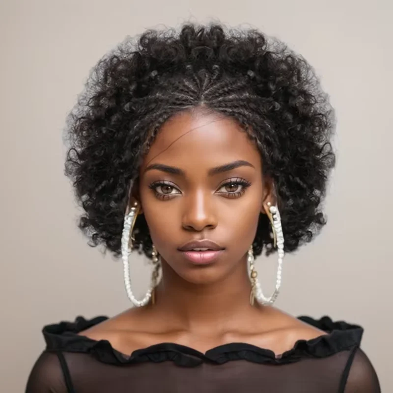 Afro Puff 13x4 Lace Frontal Human Hair With Pre Made Cornrow Braided Kinky Curly Wig With Baby HairHair Wig for Woman
Afro Puff 13x4 Lace Frontal Human Hair With Pre Made Cornrow Braided Kinky Curly Wig With Baby HairHair Wig for Woman