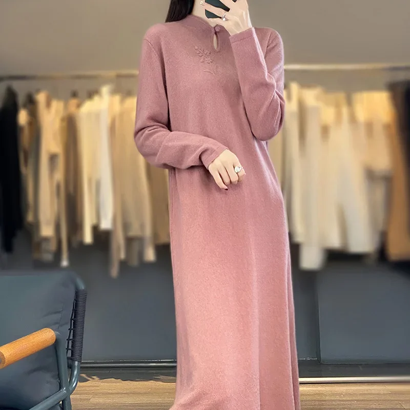 Women's 100% Pure Cashmere Cheongsam Knitted Long Wool Skirt Over-Knee Dress New Chinese Style
Women's 100% Pure Cashmere Cheongsam Knitted Long Wool Skirt Over-Knee Dress New Chinese Style