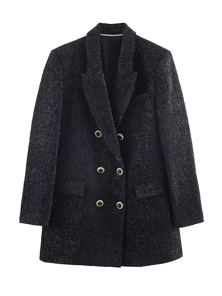 HH New Women Winter Fashion Versatile Lapel Metallic Thread Shoulder Pad Blazer Female Temperament Double-Breasted Jacket Mujer
HH New Women Winter Fashion Versatile Lapel Metallic Thread Shoulder Pad Blazer Female Temperament Double-Breasted Jacket Mujer