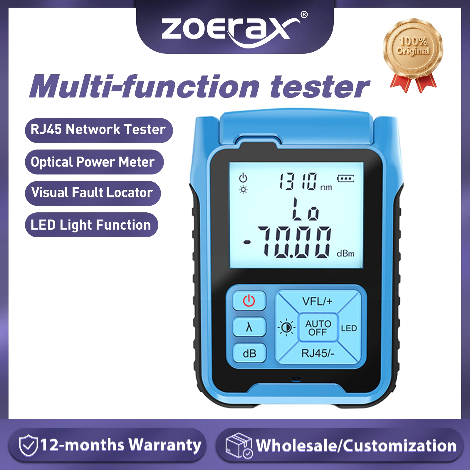 ZoeRax Portable Optical Fiber Power Meter with RJ45 Network Tester Visual Fault Locator VFL OPM Fiber Optic Cable Tester 
ZoeRax Portable Optical Fiber Power Meter with RJ45 Network Tester Visual Fault Locator VFL OPM Fiber Optic Cable Tester