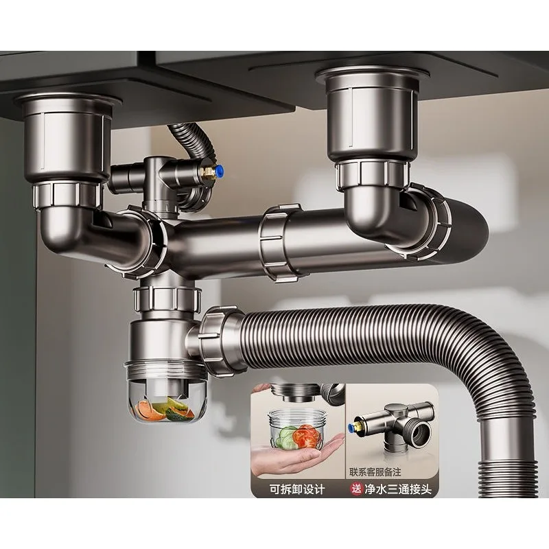 Vegetable basin sewer pipe fittings double Dishwashing sink Sink drainage pipe set
Vegetable basin sewer pipe fittings double Dishwashing sink Sink drainage pipe set