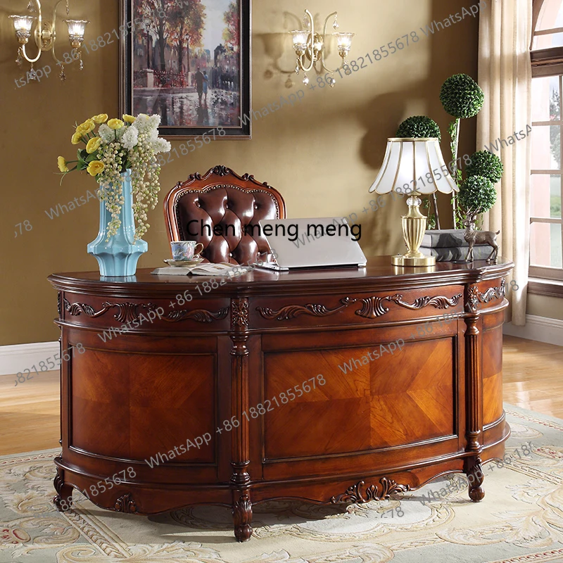 American carved solid wood desk, simple boss table, large shift table, president's office computer desk
American carved solid wood desk, simple boss table, large shift table, president's office computer desk