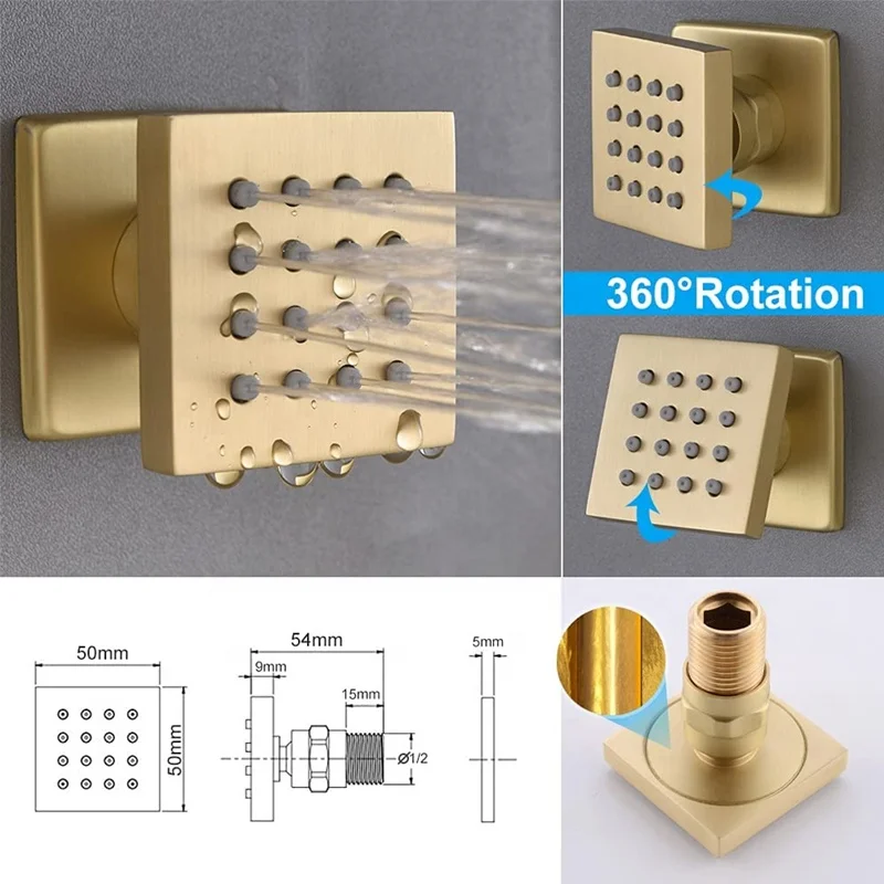 16-Inch Luxury LED Rainfall Thermostatic Brass Shower System Single Handle Jet Massage Chrome Finish Brushed Gold Complete Set
16-Inch Luxury LED Rainfall Thermostatic Brass Shower System Single Handle Jet Massage Chrome Finish Brushed Gold Complete Set