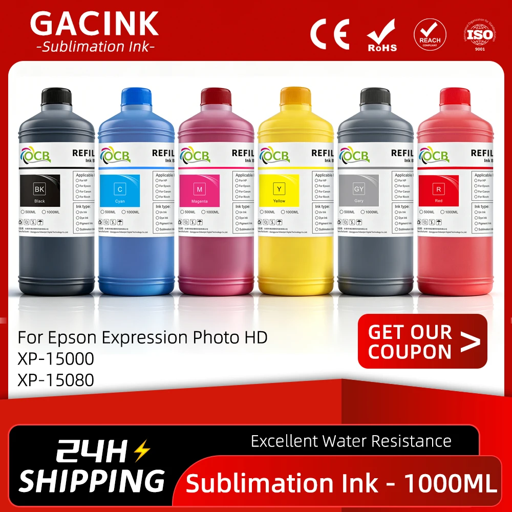 1000ML 6Colors Sublimation Ink Heat Press Transfer Ink For Epson Expression Photo HD XP-15000 XP-15080 Printer
1000ML 6Colors Sublimation Ink Heat Press Transfer Ink For Epson Expression Photo HD XP-15000 XP-15080 Printer