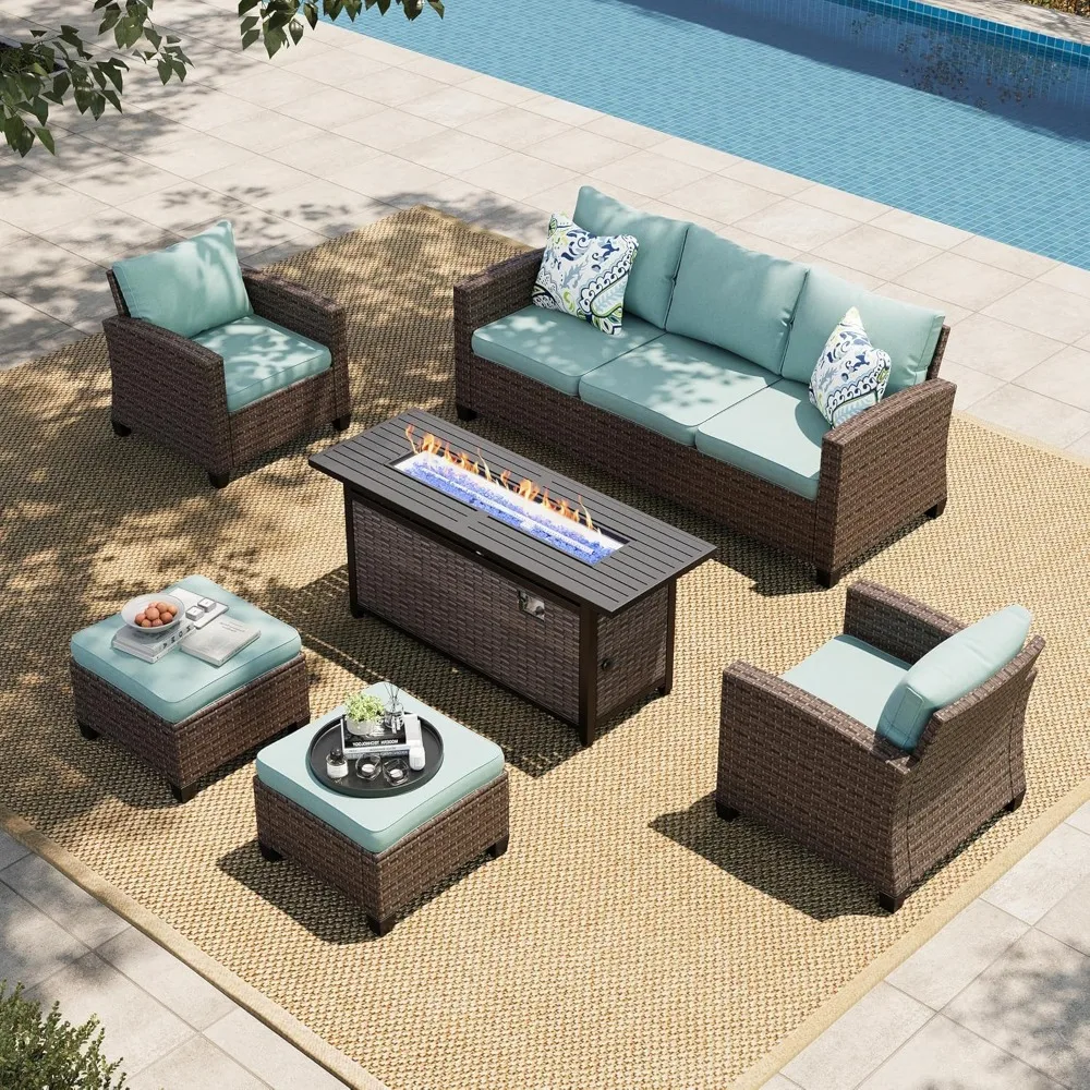 Patio Furniture Set with Fire Pit Table, 2 x Single Chair, 2 x Ottoman, 3-Seat Sofa, 6 Pieces Wicker Outdoo
Patio Furniture Set with Fire Pit Table, 2 x Single Chair, 2 x Ottoman, 3-Seat Sofa, 6 Pieces Wicker Outdoo