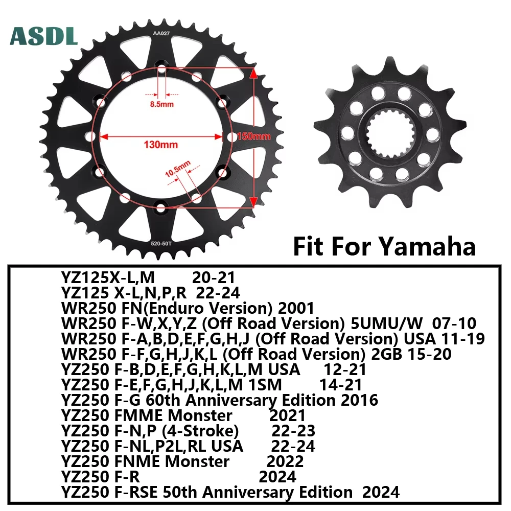 For Yamaha YZ125 2020-2024 Motorcycle Front and Rear Sprocket 520 50T 13T WR250 WR 250 Enduro 2007-2019 YZ250 Edition YZ 125 250
For Yamaha YZ125 2020-2024 Motorcycle Front and Rear Sprocket 520 50T 13T WR250 WR 250 Enduro 2007-2019 YZ250 Edition YZ 125 250
