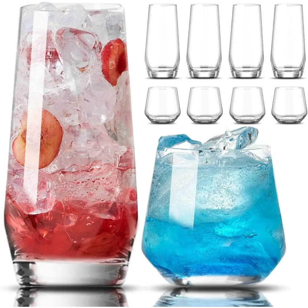 Drinking Glasses Set of 8-4 Tall Glass Cups 18 oz & 4 Short Stemless Wine Glasses 13 oz, Highball Glasses, Glassware Sets for C
Drinking Glasses Set of 8-4 Tall Glass Cups 18 oz & 4 Short Stemless Wine Glasses 13 oz, Highball Glasses, Glassware Sets for C