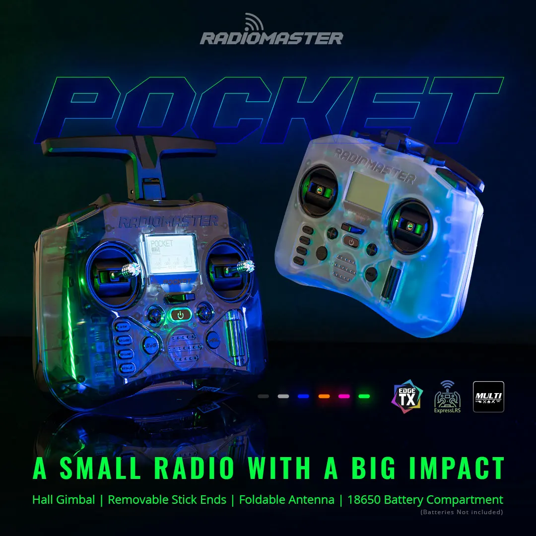 RadioMaster POCKET Портативный легкий радиоконтроллер Холл Карданный передатчик Пульт дистанционного управления Встроенный светодиодный светильник Складной
RadioMaster POCKET Портативный легкий радиоконтроллер Холл Карданный передатчик Пульт дистанционного управления Встроенный светодиодный светильник Складной