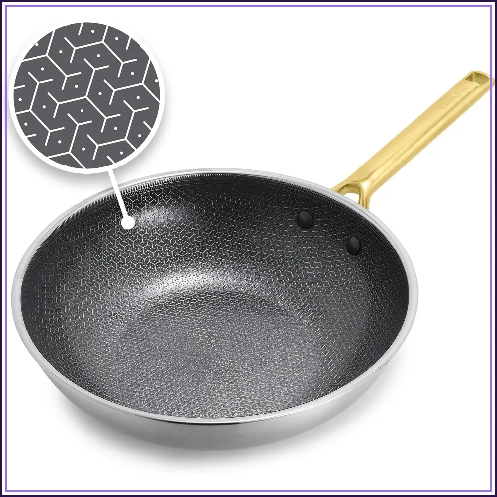 11" Nonstick Stainless Steel Wok, PFAS-Free Ceramic, Induction Compatible, Oven Safe to 850°F, Dishwasher Safe, Gold
11" Nonstick Stainless Steel Wok, PFAS-Free Ceramic, Induction Compatible, Oven Safe to 850°F, Dishwasher Safe, Gold