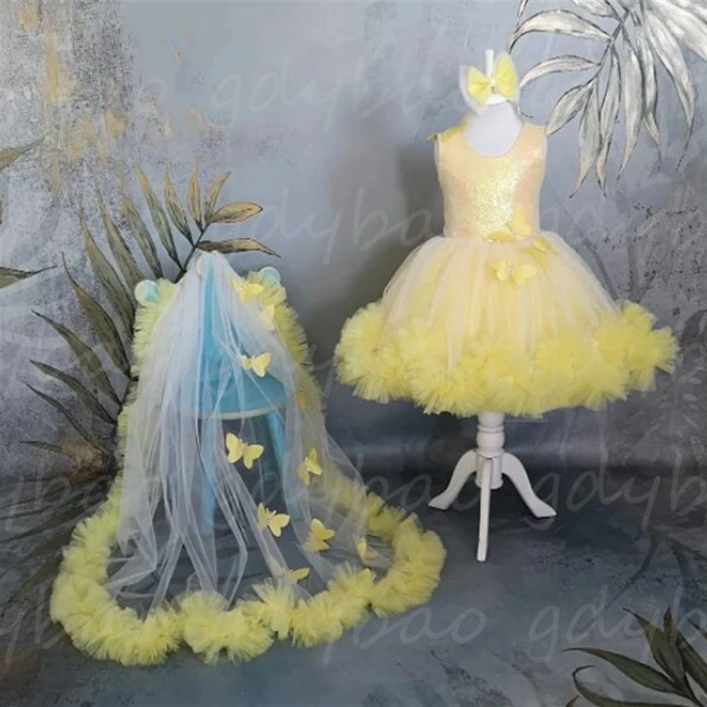Cute 3D Butterfly Applique Yellow Flower Girl Dress Tulle Sleeveless Knee Length Kid Birthday Communion Present Prom Party Dress
Cute 3D Butterfly Applique Yellow Flower Girl Dress Tulle Sleeveless Knee Length Kid Birthday Communion Present Prom Party Dress