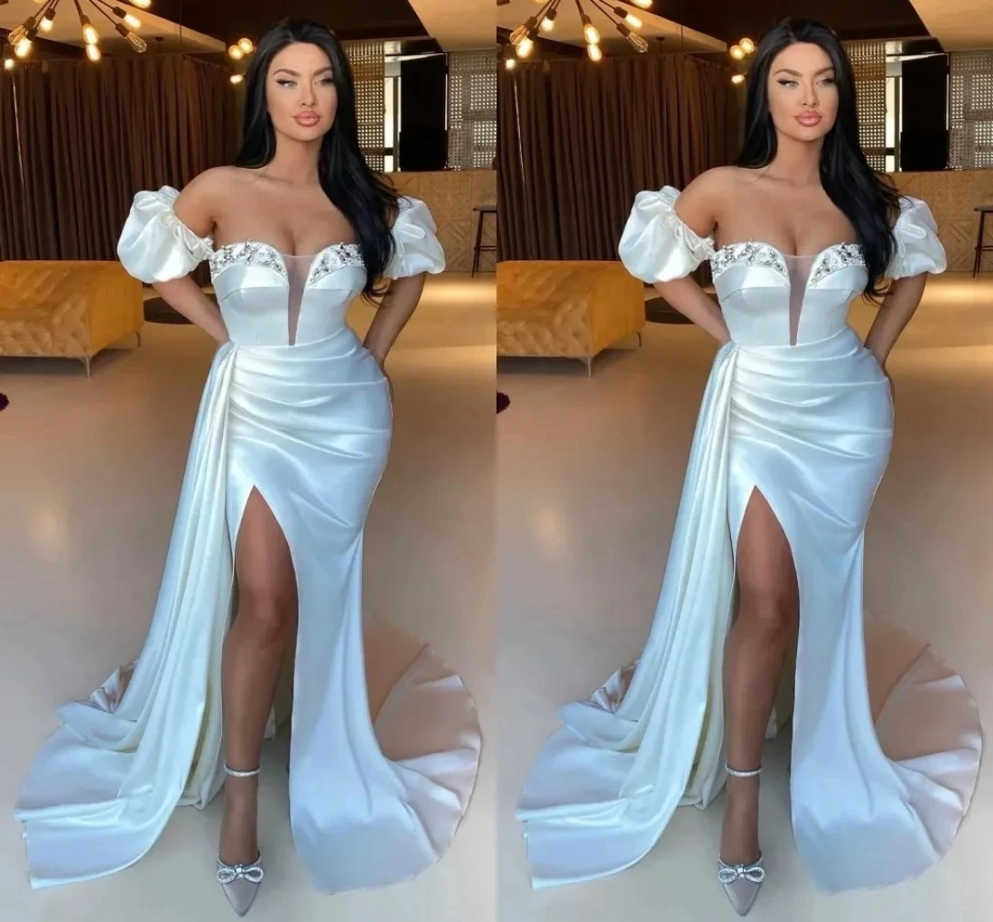 Romantic White Satin Evening Dress Beads Off-Shoulder Sweetheart Short Sleeves Evening Dress Mermaid New Party Dress Bridal Gown
Romantic White Satin Evening Dress Beads Off-Shoulder Sweetheart Short Sleeves Evening Dress Mermaid New Party Dress Bridal Gown