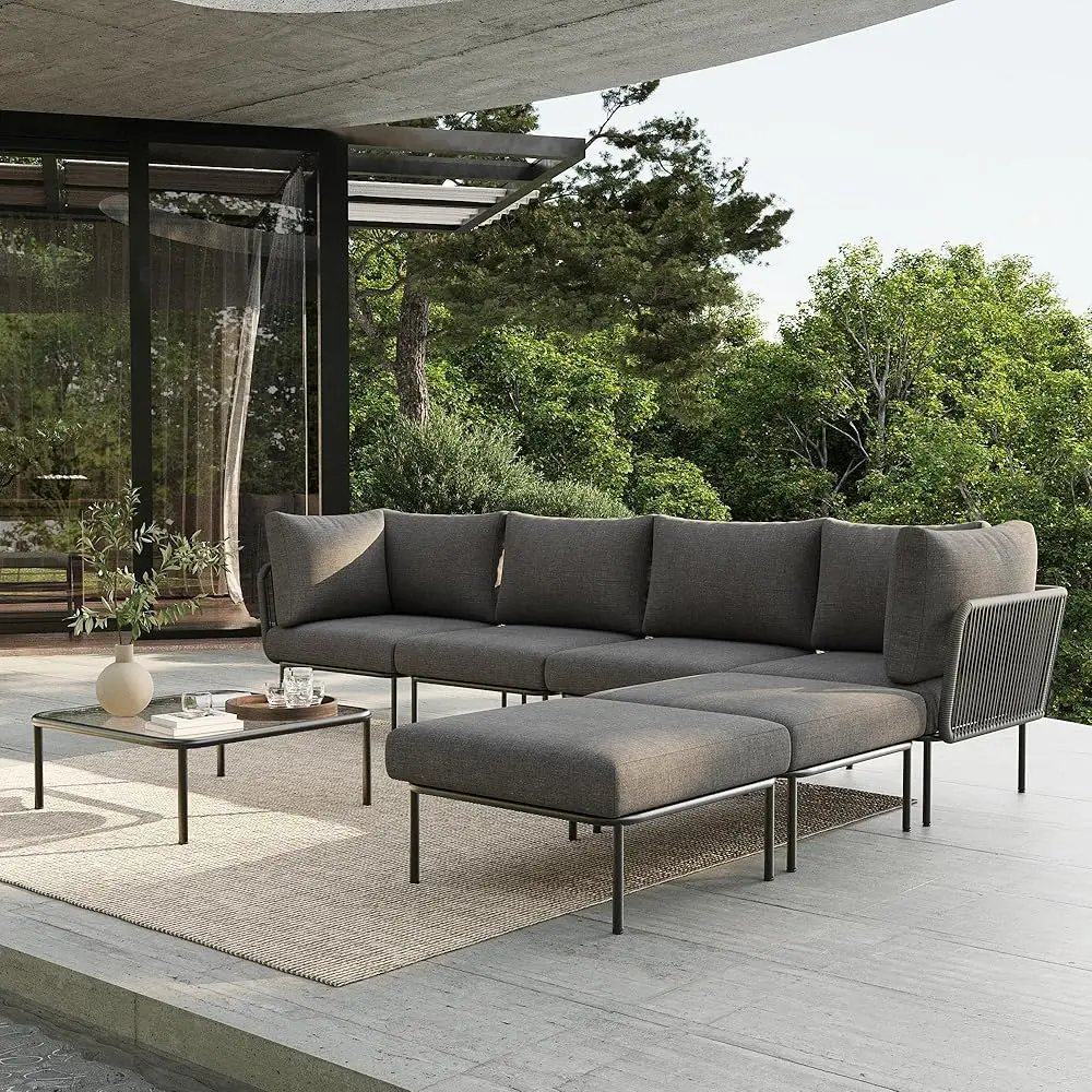 7 Piece Modern Outdoor Rope Wicker Sectional Patio L-Shaped Conversation Sofa Set Deep Seating With Thi Cushions
7 Piece Modern Outdoor Rope Wicker Sectional Patio L-Shaped Conversation Sofa Set Deep Seating With Thi Cushions