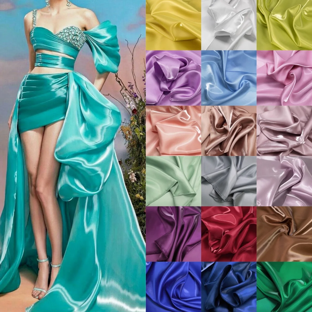 Блестящая жидкая атласная ткань, комплект свадебного платья, одежда со светящимся атласным дизайном от создателя материала «сделай сам»
Блестящая жидкая атласная ткань, комплект свадебного платья, одежда со светящимся атласным дизайном от создателя материала «сделай сам»