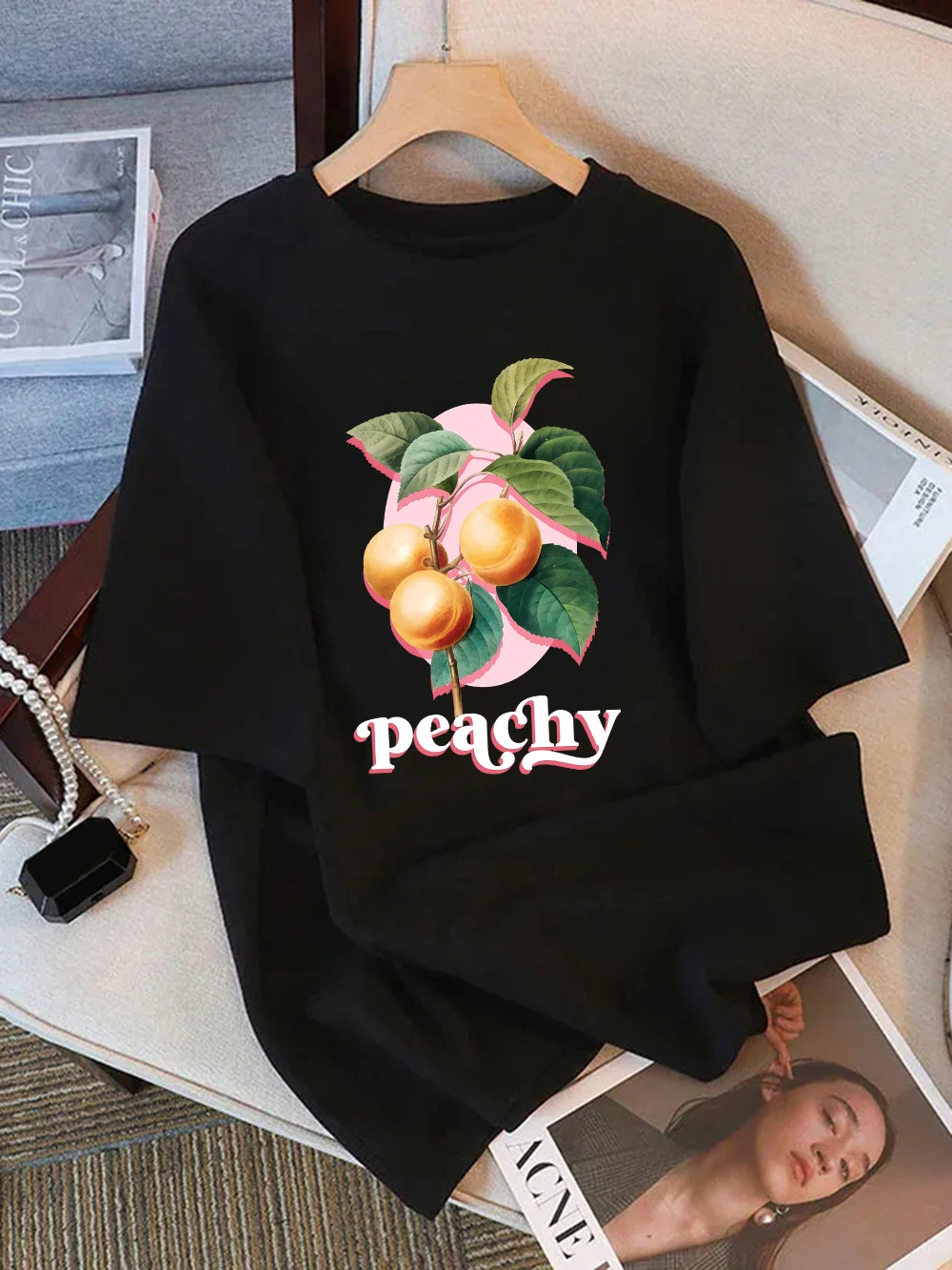 Summer T-Shirts Cotton Womens Fruit Peachy Graphic Printing Short Sleeve Tees Soft Loose O-Neck Tops All-Match Womans Clothes
Summer T-Shirts Cotton Womens Fruit Peachy Graphic Printing Short Sleeve Tees Soft Loose O-Neck Tops All-Match Womans Clothes