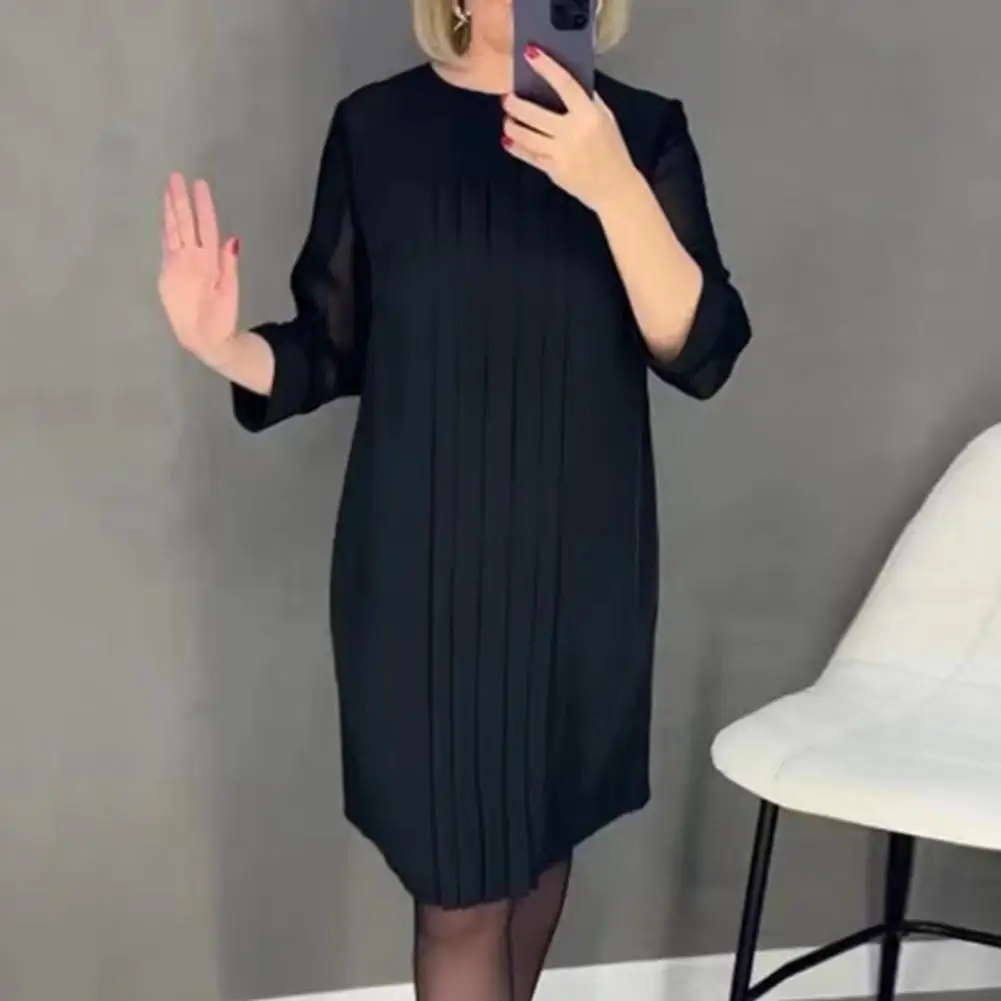 Breathable Fabric Midi Dress Elegant Knee Length Midi Dress with Mesh Sleeves Soft Pleats for Women Solid Color Loose for Fall
Breathable Fabric Midi Dress Elegant Knee Length Midi Dress with Mesh Sleeves Soft Pleats for Women Solid Color Loose for Fall