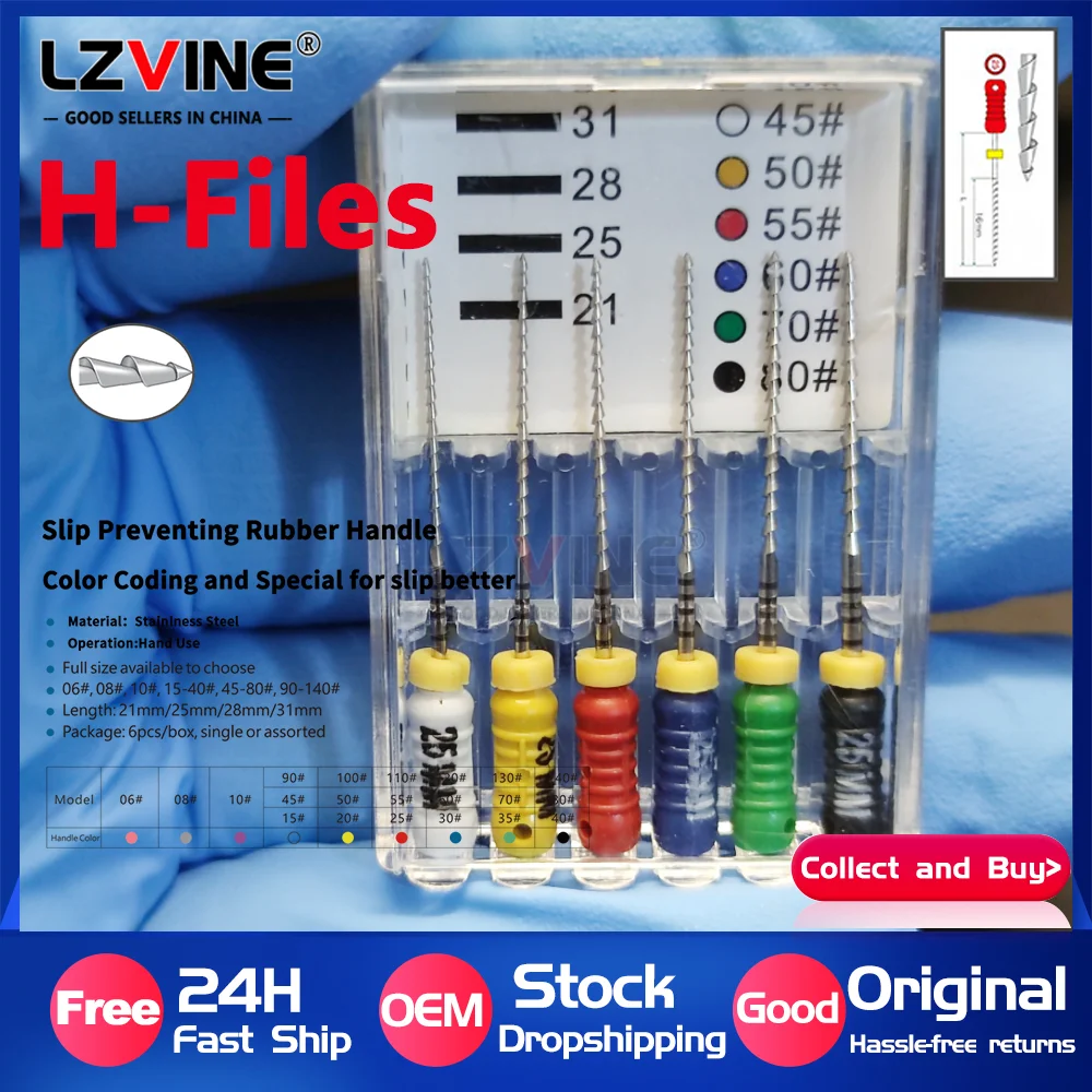 6Pcs/Pack Dental Hand Use H-Files 31/25mm Stainless Steel Endodontic Root Canal Files Dentist Tools K Reamer Files 15-40#45-80#
6Pcs/Pack Dental Hand Use H-Files 31/25mm Stainless Steel Endodontic Root Canal Files Dentist Tools K Reamer Files 15-40#45-80#