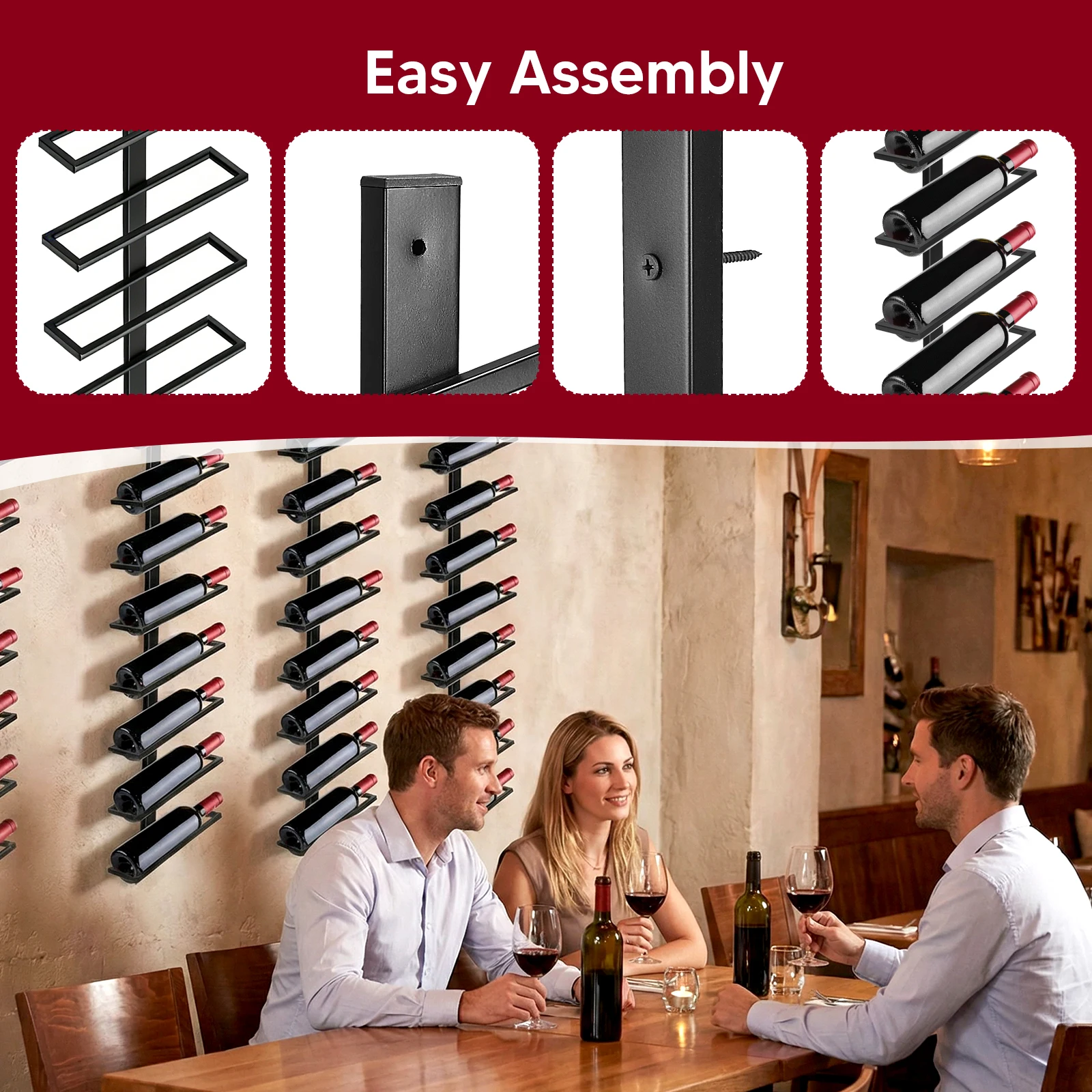 5 Pack Wall Mounted Wine Rack Holds 60 Bottles Metal Storage Rack Wine Storage Organizer for Kitchen Dining Room Bar Wine Cellar
5 Pack Wall Mounted Wine Rack Holds 60 Bottles Metal Storage Rack Wine Storage Organizer for Kitchen Dining Room Bar Wine Cellar