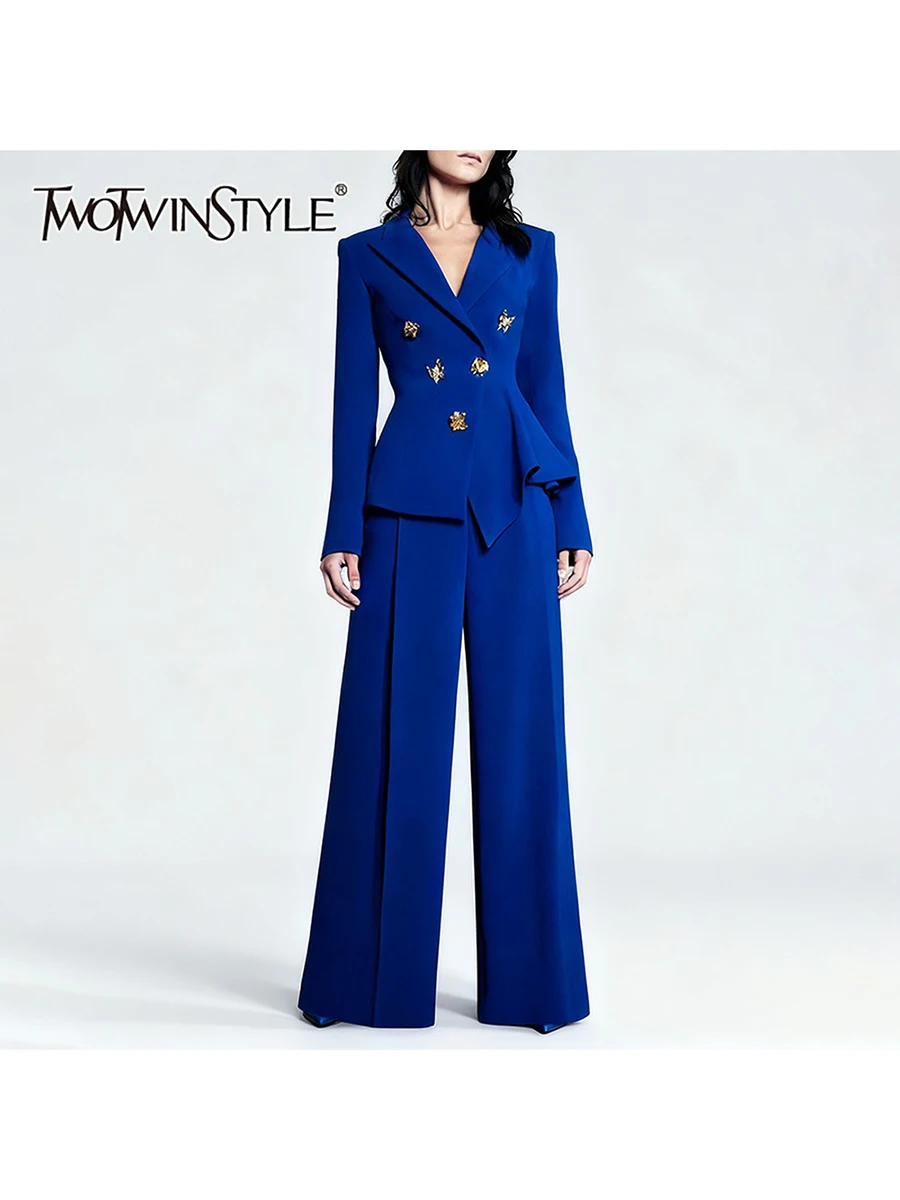 TWOTWINSTYLE Solid Two Piece Sets for Women Lapel Long Sleeves Spliced Metal Buttons Irregular Blazer Wide Leg Pant Set Female
TWOTWINSTYLE Solid Two Piece Sets for Women Lapel Long Sleeves Spliced Metal Buttons Irregular Blazer Wide Leg Pant Set Female