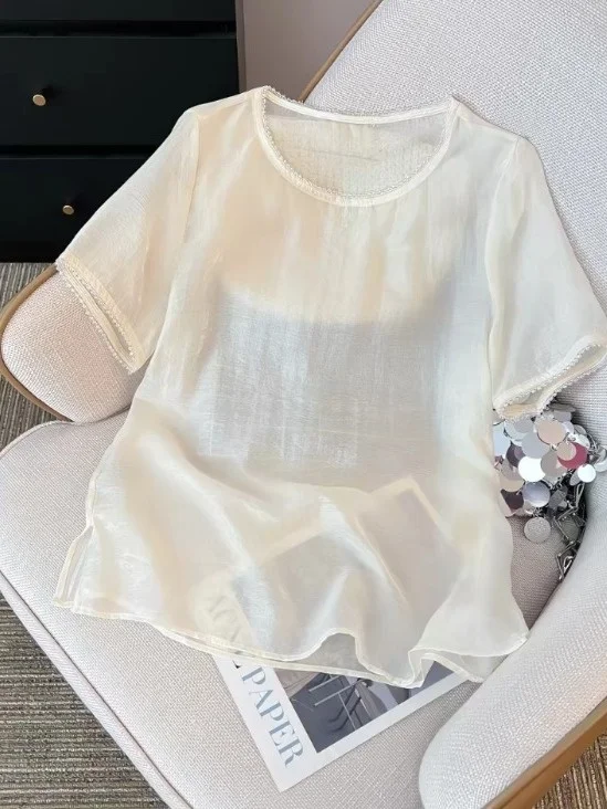 New Chinese Style T-Shirt Design Base Pearl Beads Women's Fashion Top Light Weight Short Sleeve round Neck Straight Cut
New Chinese Style T-Shirt Design Base Pearl Beads Women's Fashion Top Light Weight Short Sleeve round Neck Straight Cut