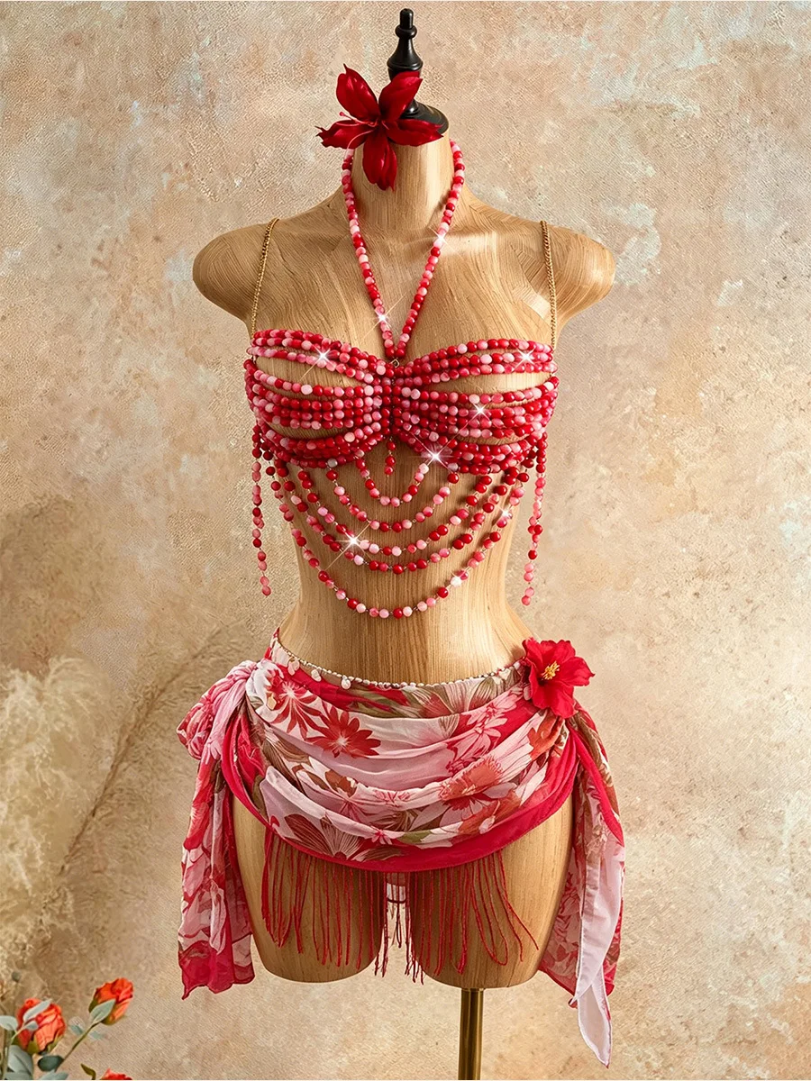 Red Powder Gradient Bead Corset Style Body Chain, Multi-Layer Tassel Crystal Hanging Neck Bead Top, Beach Bikini Matching
Red Powder Gradient Bead Corset Style Body Chain, Multi-Layer Tassel Crystal Hanging Neck Bead Top, Beach Bikini Matching