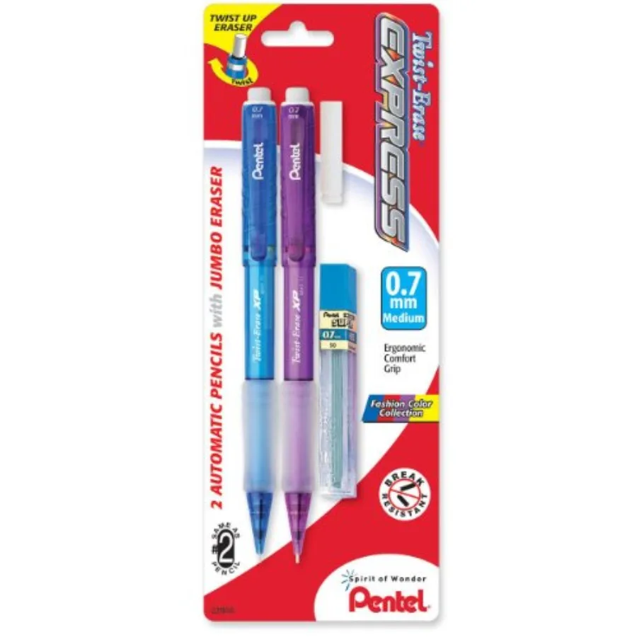 Twist-Erase EXPRESS Automatic Pencil with Lead and Eraser, 0.7mm, Assorted Barrels, 2 Pack QE417FLEBP2
Twist-Erase EXPRESS Automatic Pencil with Lead and Eraser, 0.7mm, Assorted Barrels, 2 Pack QE417FLEBP2