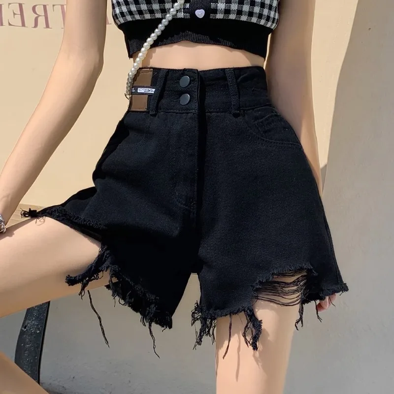 High Waist A-Line Denim Shorts Women's Summer New Korean Style Frayed Hem Trendy Hot Pants Wide Leg Pants Black Hole Punch
High Waist A-Line Denim Shorts Women's Summer New Korean Style Frayed Hem Trendy Hot Pants Wide Leg Pants Black Hole Punch