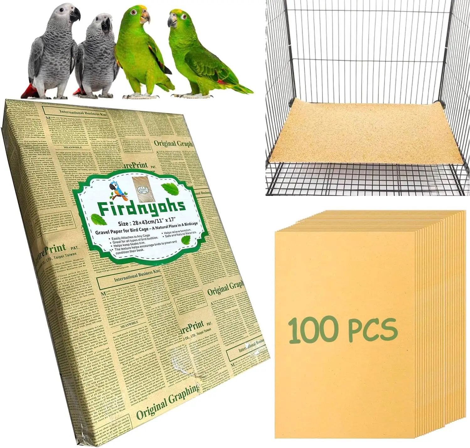 100PCS Gravel Liner Paper for Bird Cage, 11x17 Inch, Safe & Easy Digest for Parrots and Birds
100PCS Gravel Liner Paper for Bird Cage, 11x17 Inch, Safe & Easy Digest for Parrots and Birds
