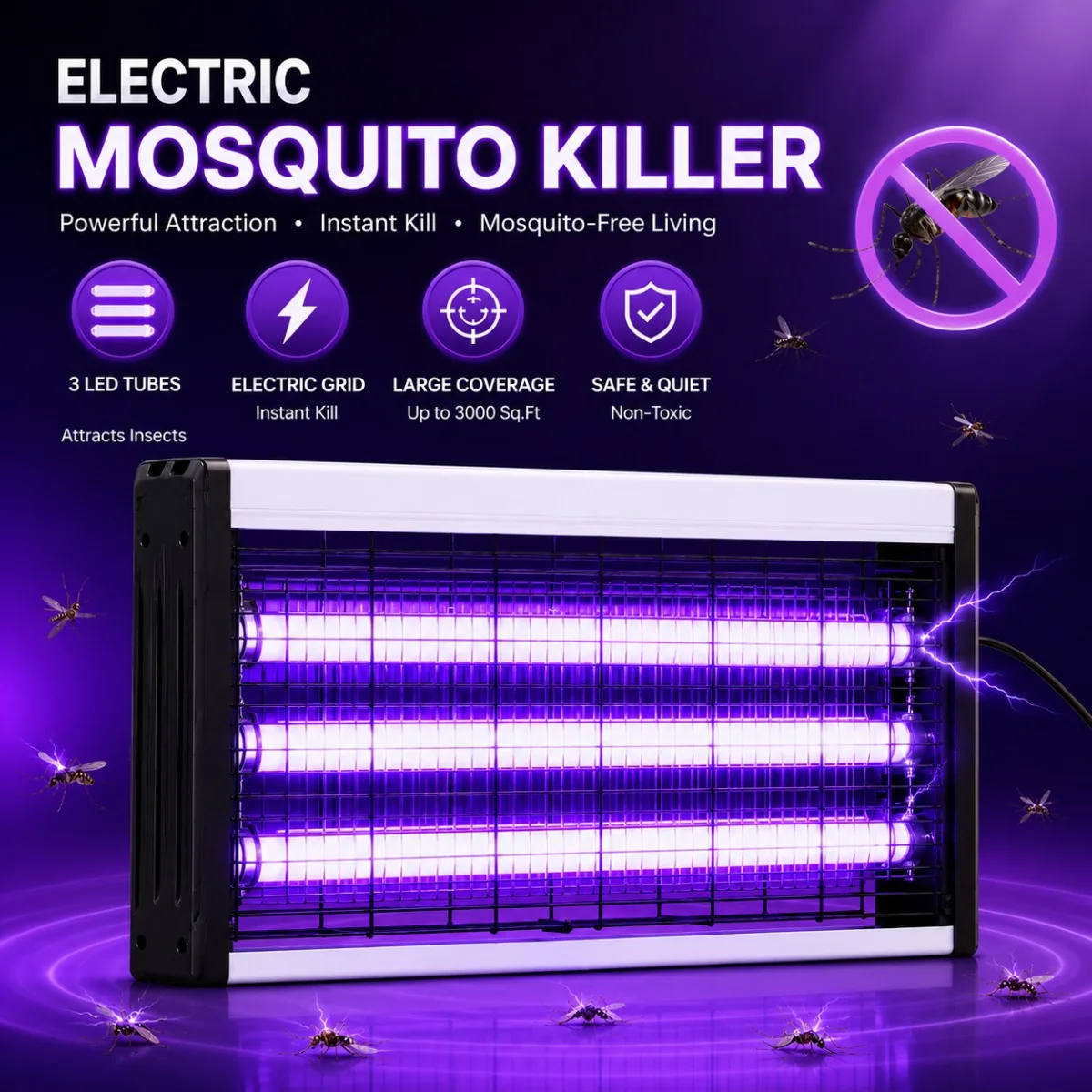 Electric Mosquito Killer Lamp with 3 LED Tubes Bug Zapper Indoor Insect Killer Fly Trap Repellent with Powerful Grid EU/US Plug
Electric Mosquito Killer Lamp with 3 LED Tubes Bug Zapper Indoor Insect Killer Fly Trap Repellent with Powerful Grid EU/US Plug