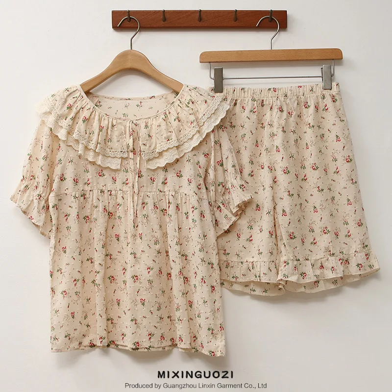 Summer Sweet Cotton Print Women Pajamas Lady Short Sleeve Homewear Two Piece Set Female Loose Casual Nightwear Sleepwear
Summer Sweet Cotton Print Women Pajamas Lady Short Sleeve Homewear Two Piece Set Female Loose Casual Nightwear Sleepwear