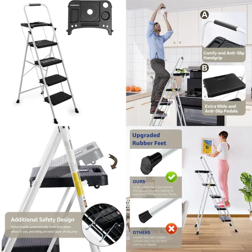 Lightweight Heavy-Duty Foldable Portable Ladder with Wide Anti-Slip Tool Platform and Thick Rubber Feet for Enhanced Stability
Lightweight Heavy-Duty Foldable Portable Ladder with Wide Anti-Slip Tool Platform and Thick Rubber Feet for Enhanced Stability