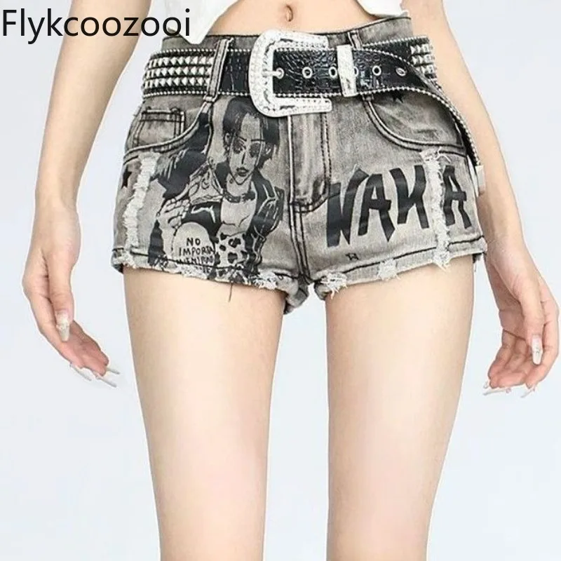 Gothic American Retro Printed Bleached Jeans Shorts Women Empire-waisted Sheath Wrap Hip Denim Shorts Summer Casual High Street
Gothic American Retro Printed Bleached Jeans Shorts Women Empire-waisted Sheath Wrap Hip Denim Shorts Summer Casual High Street