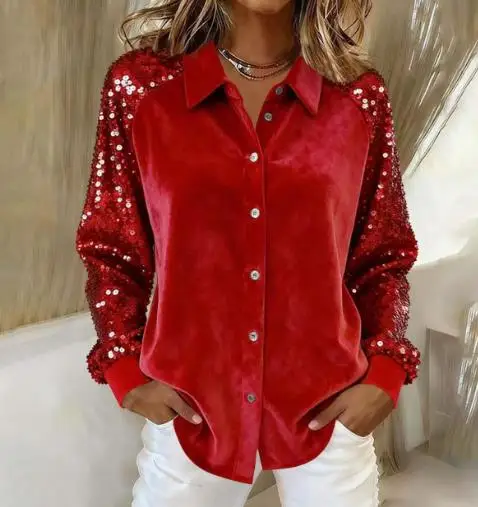 2025 New Gold Velvet Patchwork Sequin Long Sleeved Shirt for Women
2025 New Gold Velvet Patchwork Sequin Long Sleeved Shirt for Women