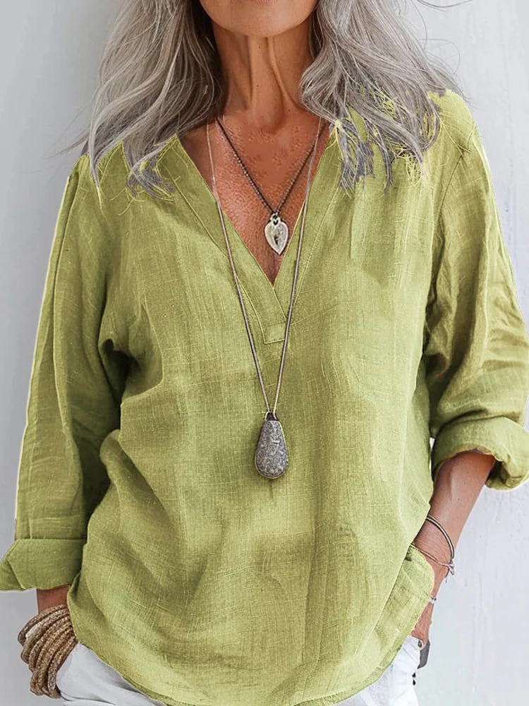 Casual Solid Loose Shirt Top For Women Fashion V Neck Long Sleeve Pullover Shirts Tops Female Summer Office Womens Clothing New
Casual Solid Loose Shirt Top For Women Fashion V Neck Long Sleeve Pullover Shirts Tops Female Summer Office Womens Clothing New