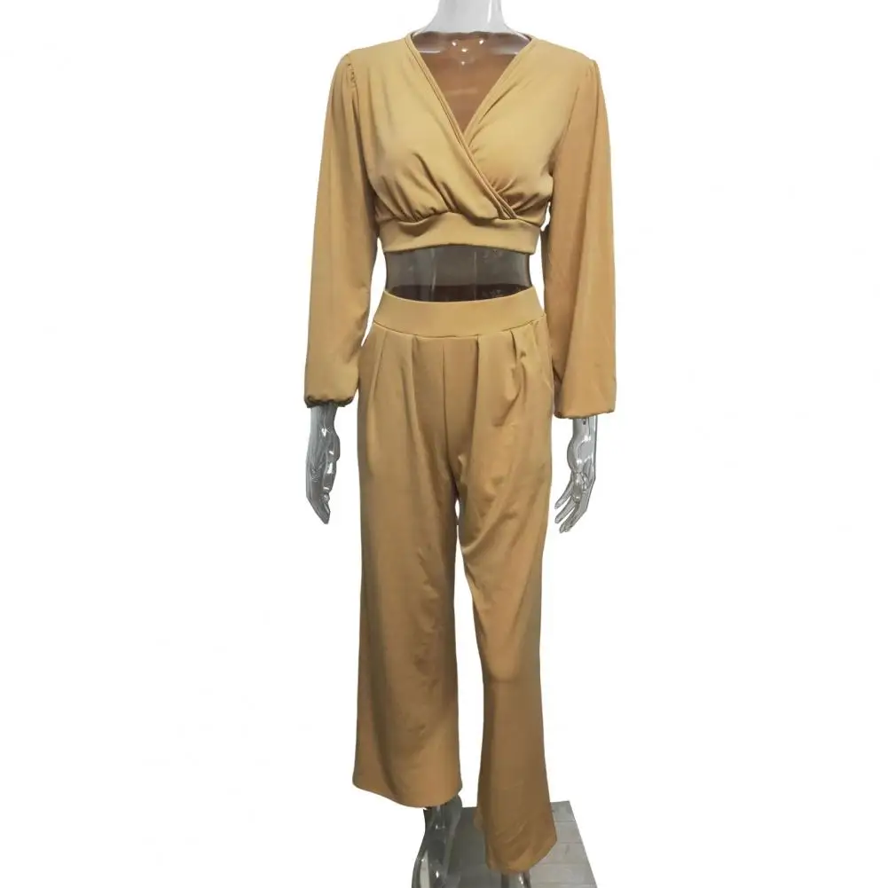 Lady Crop Top Pants Set Top Wide-leg Trousers Set Elegant Women's Top Pants Set with Wide Leg Trousers V Neck Long for Office
Lady Crop Top Pants Set Top Wide-leg Trousers Set Elegant Women's Top Pants Set with Wide Leg Trousers V Neck Long for Office