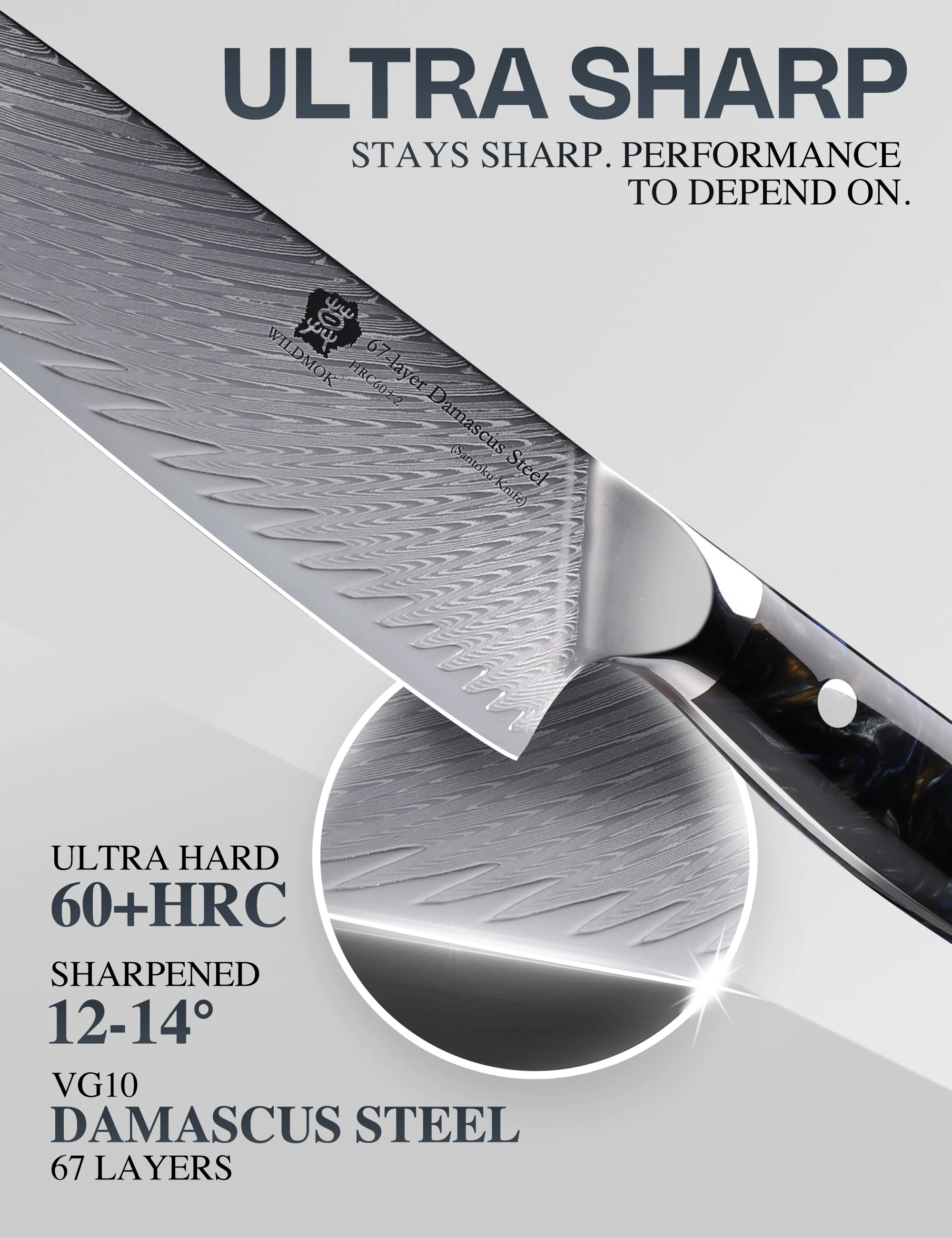 WILDMOK Santoku Knife 7" kitchen knife, Ultra Sharp with Japanese Damascus VG10 Steel Santoku Knife, Ergonomic Resin Handle
WILDMOK Santoku Knife 7" kitchen knife, Ultra Sharp with Japanese Damascus VG10 Steel Santoku Knife, Ergonomic Resin Handle