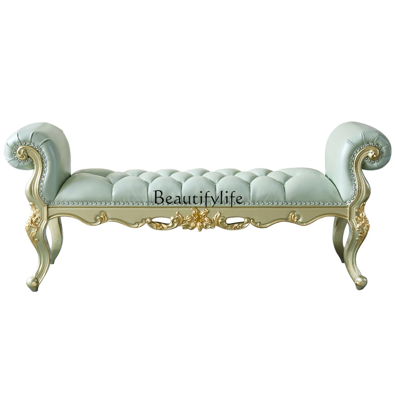 European style end stool American style full solid wood carving flower white bedroom bedside thickened leather stool
European style end stool American style full solid wood carving flower white bedroom bedside thickened leather stool