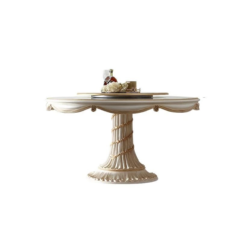 1 Palace French dining table Deluxe European villa restaurant Solid wood round turntable Dining table and chairs
1 Palace French dining table Deluxe European villa restaurant Solid wood round turntable Dining table and chairs