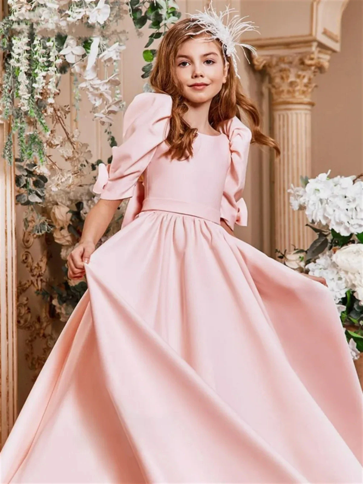 Elegant Pink Flower Girl Dress for Wedding Satin Floor Length with Bow Child's First Eucharist Birthday Party Dress Customized
Elegant Pink Flower Girl Dress for Wedding Satin Floor Length with Bow Child's First Eucharist Birthday Party Dress Customized