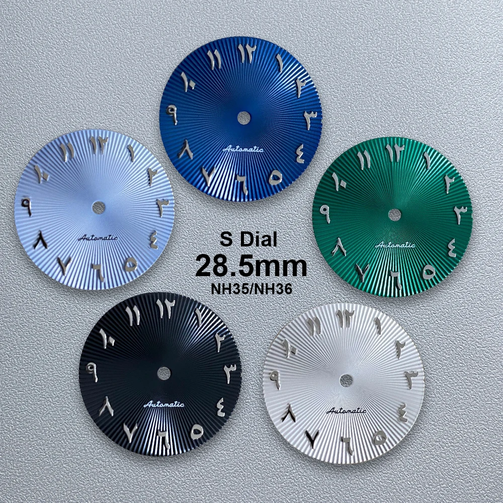 28.5mm S Logo Arab Dial Suitable For NH35/NH36/4R/7S Japanese Movement vertical stripe High Quality Watches Modified Accessories
28.5mm S Logo Arab Dial Suitable For NH35/NH36/4R/7S Japanese Movement vertical stripe High Quality Watches Modified Accessories