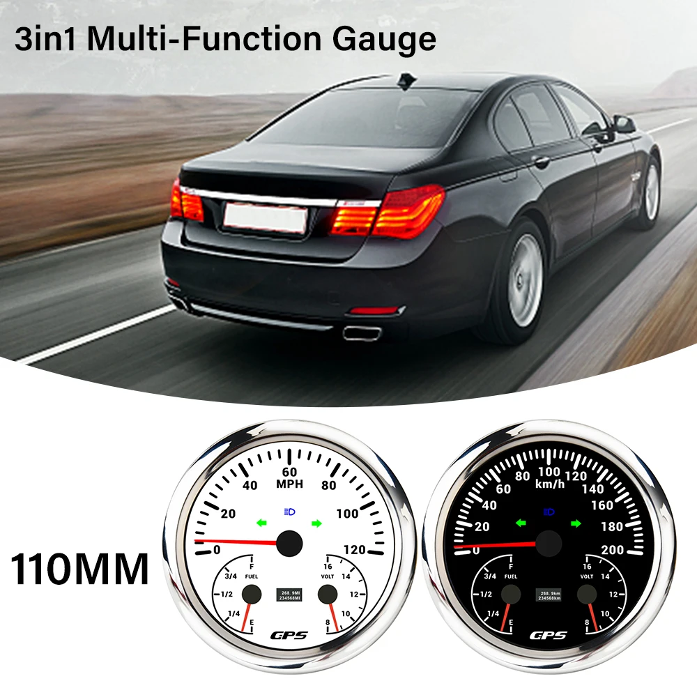 ELING Universal 110mm 3 in 1 Multifunctional 120km/h 200MPH GPS Speedometer with Fuel Level Voltmeter 7 Colors Backlight for Car
ELING Universal 110mm 3 in 1 Multifunctional 120km/h 200MPH GPS Speedometer with Fuel Level Voltmeter 7 Colors Backlight for Car