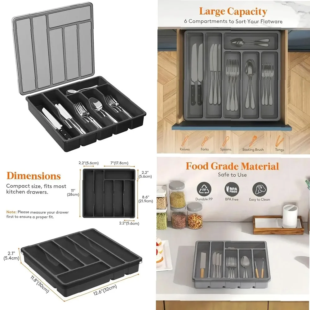 Silverware Organizer with Lid Covered Utensil Tray for Kitchen Plastic Cutlery and Flatware Storage Box for Spoons Forks Knives
Silverware Organizer with Lid Covered Utensil Tray for Kitchen Plastic Cutlery and Flatware Storage Box for Spoons Forks Knives